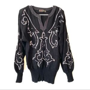 Vintage Escada Margaretha Ley Mohair Sequin Black Sweater 34 Small made Germany